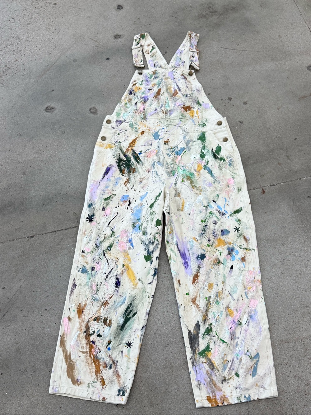 Magnolia Pearl Style Boho DIY painted overalls size L